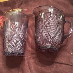 Vintage Amethyst Glass Creamer & Sugar